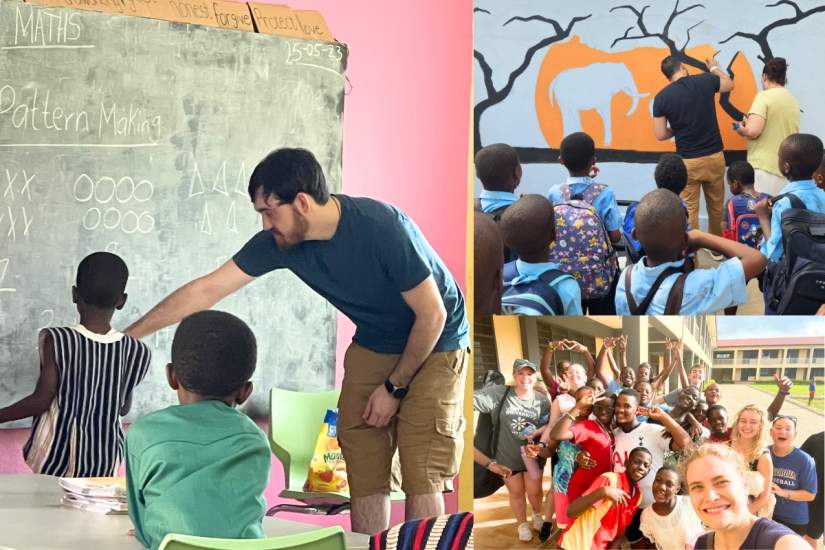 2023 Service Learning participants at service sites in Ghana.