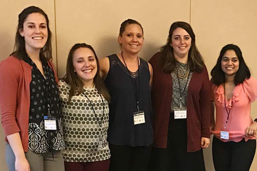 HESA program presenters post for a photo. From L-R: Kimberly Shaheen, Heather Wimmer, Tara Gregory, Rosemary Shaver, and Sneh Akruvala.