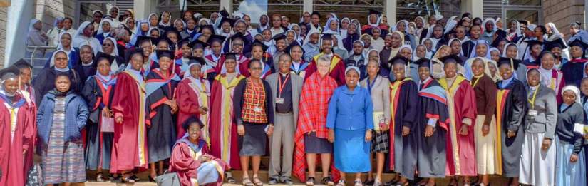 Sr. Mary Persico (front, center) with ASEC participants at the CUEA Graduation with Higher Education for Sisters in Africa (HESA) scholarship recipients (October, 2019).