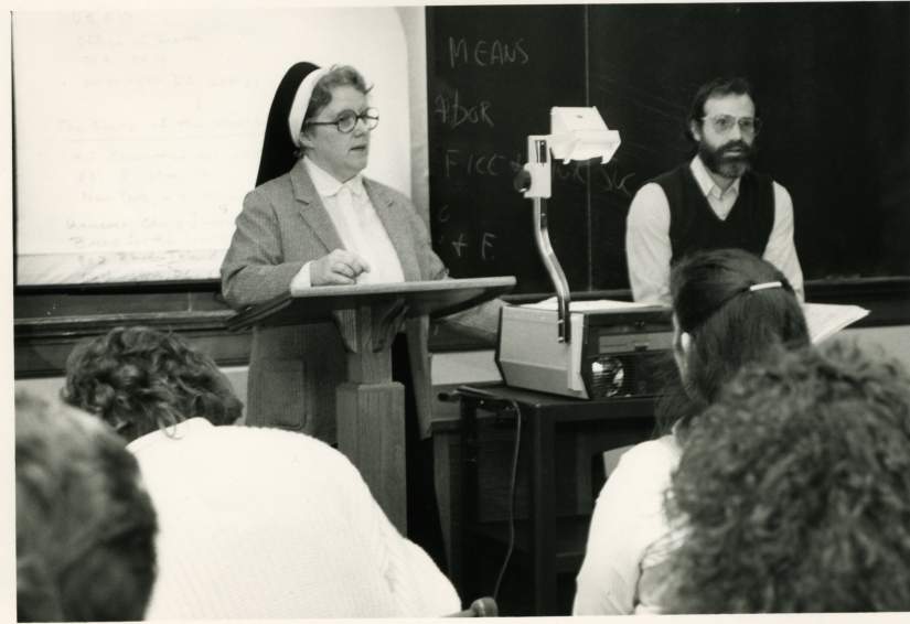 Sr. Margaret Gannon lecturing to students at Marywood University in 1986.
