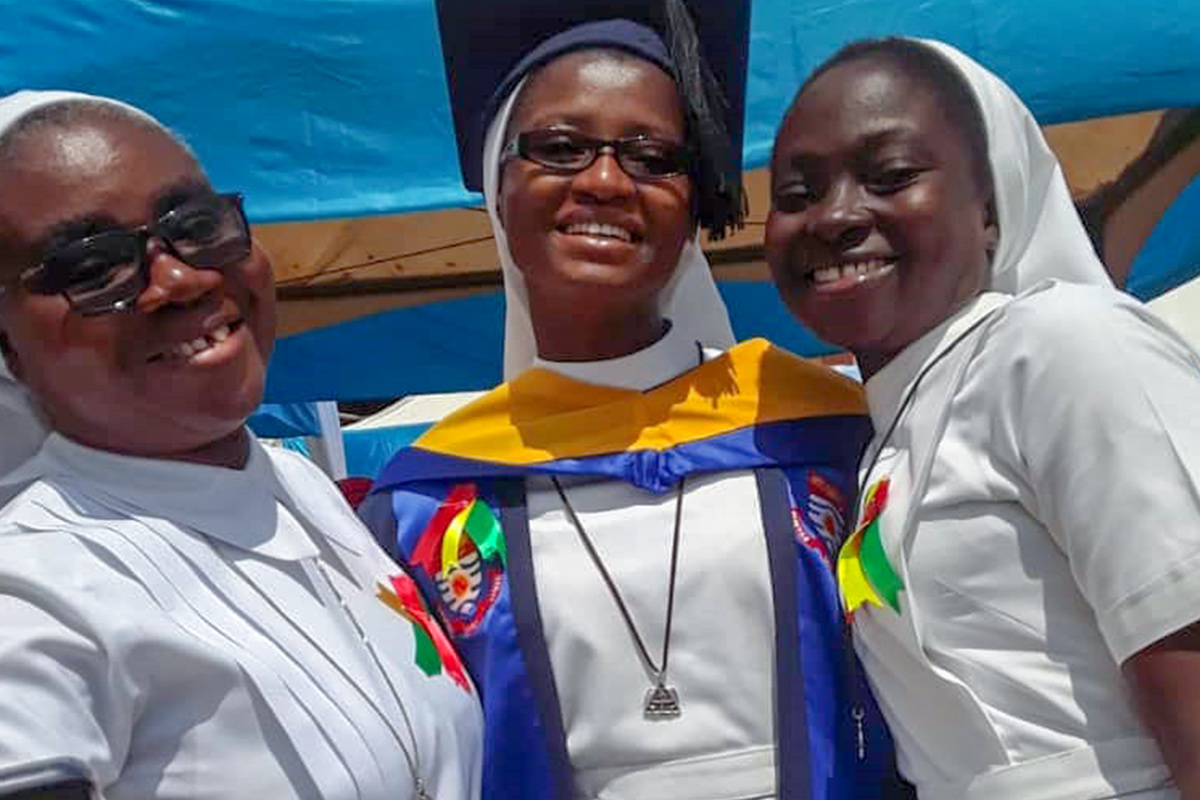 Sr. Philomena Aboagye-Danso, FST (center), received an award as the overall best graduating student at the Catholic University College of Ghana, where she studied education.