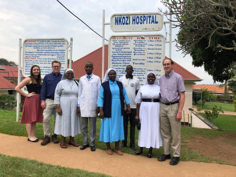 In June, 2019, ASEC staff and US partners visit Nkozi Hospital, a private nonprofit health facility run by the Immaculate Heart of Mary Reparatrix (IMHR) Sisters in Kampala, Uganda. HESA alumna Sr. Harriet Baker (2nd from right) serves as Nursing Director, supervising 95 employees and running the human resources for hospital staff.