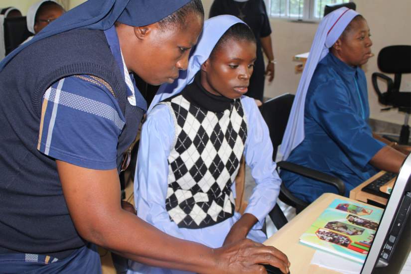 Catholic nuns from Nigeria participate in the SLDI program Basic Technology workshop where they learn computer skills to help them in their ministries.