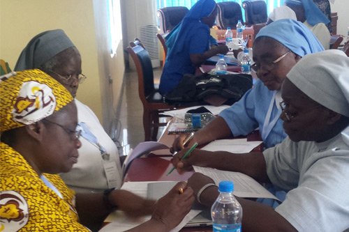 Srs. Eleanora, Francisca, Germina and Martha (clockwise from top left) participating in the ASEC staff training.