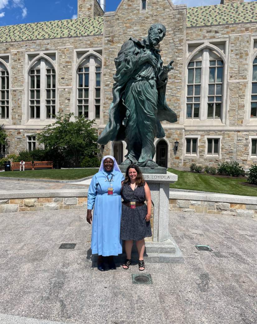ASEC Executive Director Sr. Draru Mary Cecilia, LSMIG, and Program Manager Rosemary Shaver, M.Ed., check out the sights at Boston College.