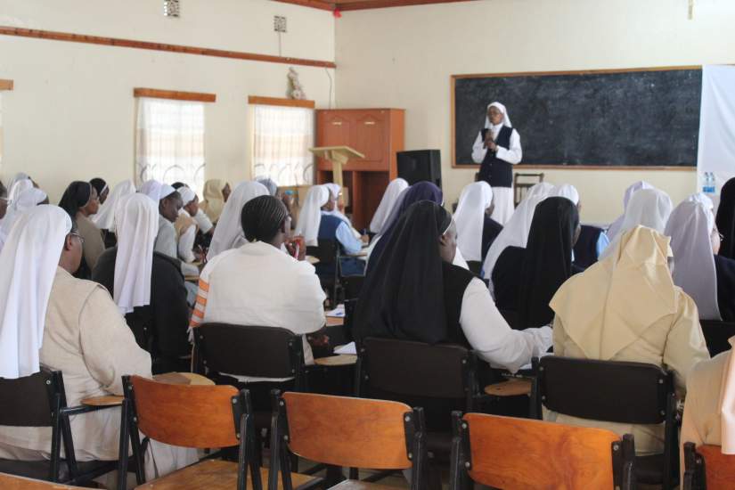 Sr. Joyce Rita giving her welcoming remarks at the beginning of Alumnae Workshop, Kenya, 2019.