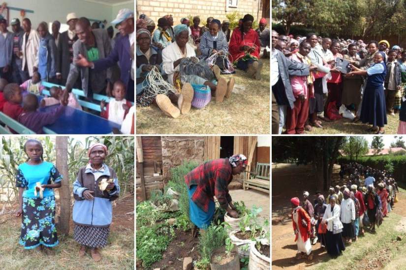 Clockwise, from L-R:
1. Sr. Lucy made efforts to engage men in her empowerment campaign, offering them seminars in parenting, microfinance and anger & stress management.
2. Empowering parents through microfinance and agriculture activities.
3. Sr. Lucy also has a passion for Mother Earth. She mobilizes children and their parents to plant trees in the community every rainy season.
4-6. Sr. Lucy organized a support group for the elderly and sick. At first the group was for emotional support, but expanded to include microfinance activities as well.