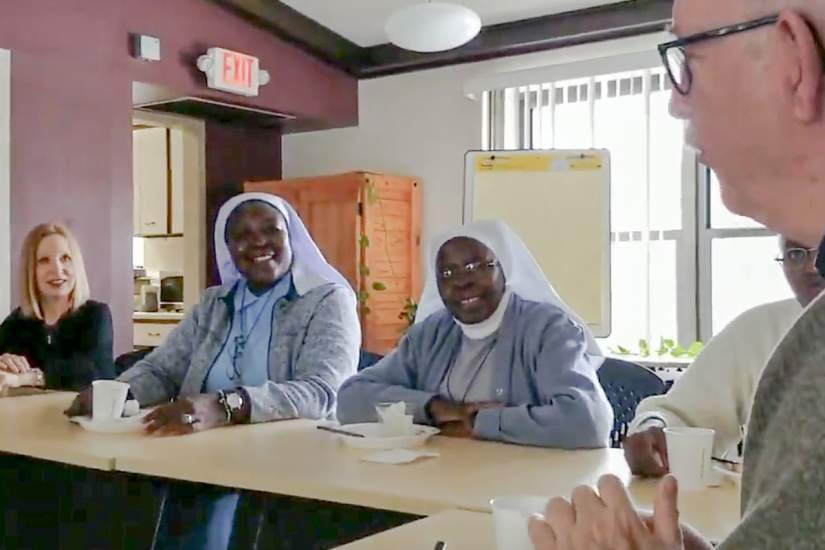 On March 3, 2019, ASEC Headquarters held a breakfast for Visiting Scholar Sr. Hellen Anthony Bandiho, STH, Ph.D. of Tanzania and Fr. Tom Gaunt, SJ, Ph.D., Executive Director, Center for the Applied Research in the Apolostolate (CARA) at Georgetown University.Pictured L-R: Kim Scalese, Sr. Draru Mary Cecilia, Sr. Hellen Anthony Bandiho, Sr. Nancy Kamau, Fr. Tom Gaunt.