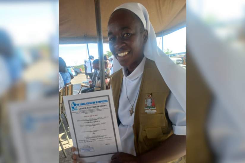 Sr. Constancia Lungu, LSSF, received the Outstanding Hardworking Personnel Award for Nursing, a national recognition of her leadership and dedication to expanding healthcare access in rural Zambia.