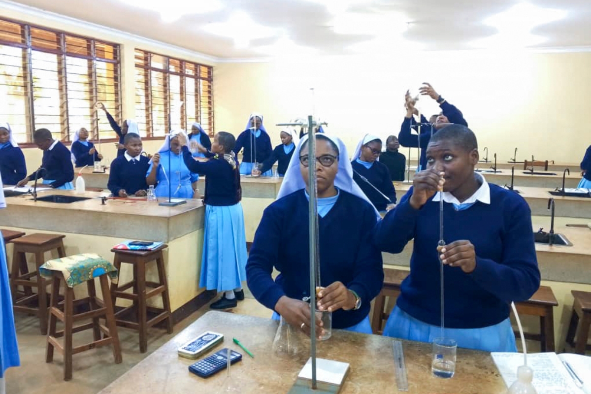 Students learn in a science laboratory at Bigwa Secondary School.