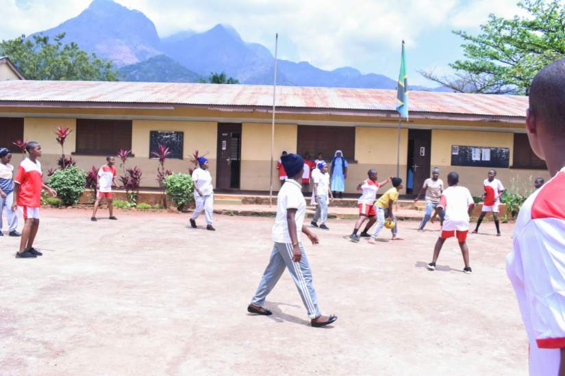 Students play netball at Bigwa in Tanzania.