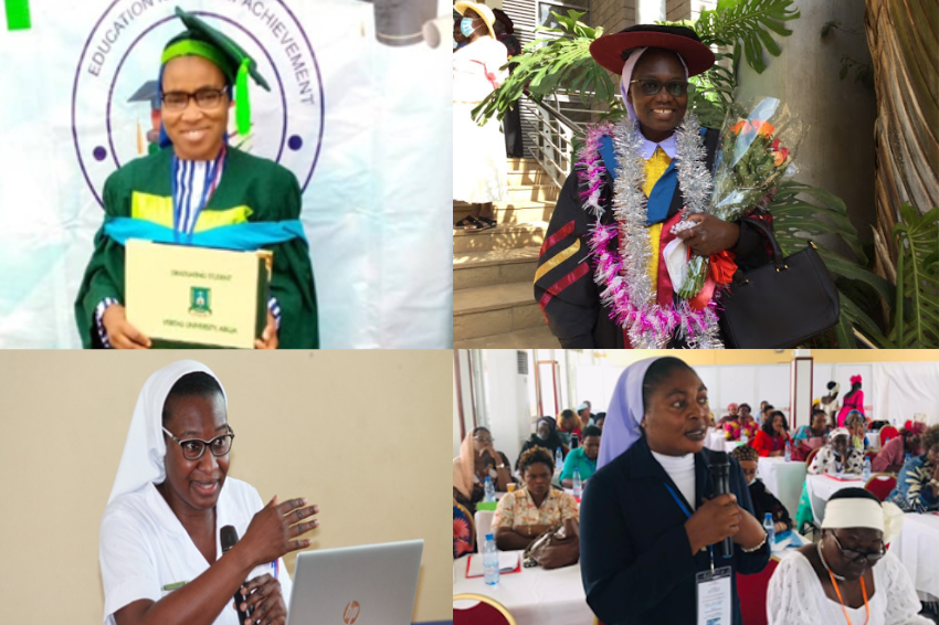 Top left: Sr. Angela Chinaenye Ibe of the Congregation of the Sisters of the Sacred Heart of Jesus; top right: Sr. Kiden Christine Janet, Missionary Sisters of the Blessed Virgin Mary; bottom left: Sr. Grace Akunna John-Emezi of the Handmaids of the Holy Child Jesus; bottom right: Sr. Bi Eveline Ambe, Sisters of St. Ann