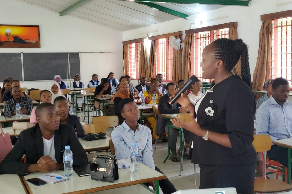 Sr. Jackline Mwikali Mwongela, IBVM, leading the Talitha Kum Youth Ambassadors Training of Trainers Workshop in Dodoma, Tanzania.