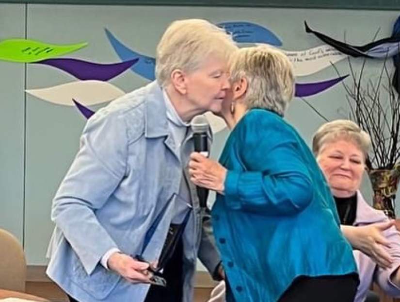 Board Chair Brighid Blake honors Sr. Ellen Maroney, Outgoing Congregational President of the IHM sisters, for her service with ASEC.