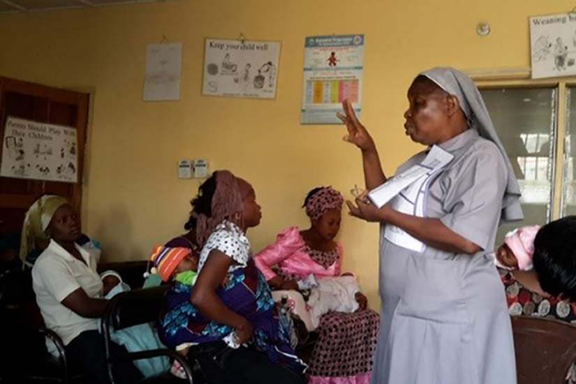 Sr. Eunice leading educational sessions at the clinic about cancer awareness, maternal care, tuberculosis, HIV/AIDS and more.