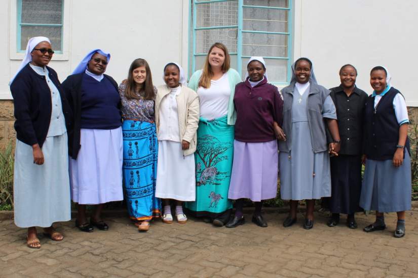 2018 participants of ASEC's SLDI Administration II workshop in Kenya with ASEC USA staff. From Left-Right: Sr. Annastacia, Sr. Annunciata, Jennifer Mudge (ASEC Asst. Director-Evaluation), Sr. Christine Mumbi, Jaime Herrmann (ASEC Asst. Director-SLDI), Sr. Aniceta, Sr. Ernest, Sr. Gisele, Sr. Modester.