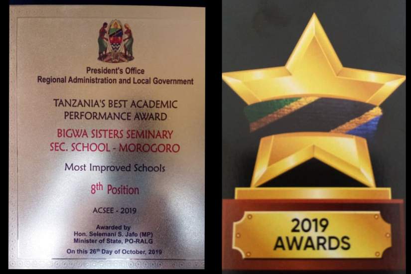 Crystal awards received by Bigwa for Tanzania Best Academic Performance 