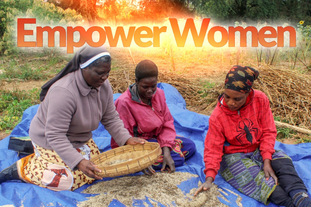 Through the foundation of their education, ASEC and SLDI alumnae consistently provide a stable foundation for the building up of other women and their surrounding communities. Here, SLDI alumna Sr. Judith Mwango, FMDM, is winnowing with local women farmers in Zambia.