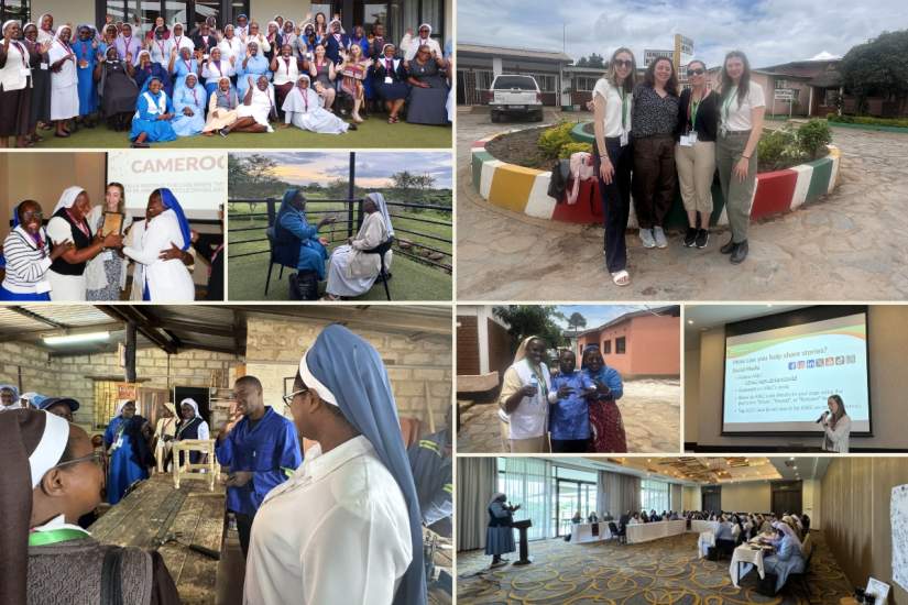 Scenes from the alumnae workshop including collaborative interview practice, the annual content awards celebration, moments of connection at the Bauleni Special Needs Project, and U.S. and African staff learning and growing together throughout the week.