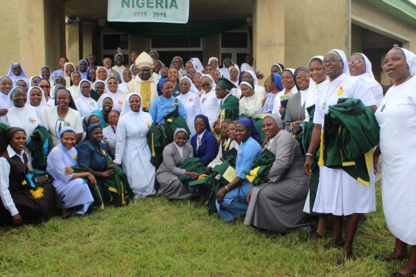 Group photo of the SLDI graduates in Nigeria with Bishop Hillary Danchelem, CMF.