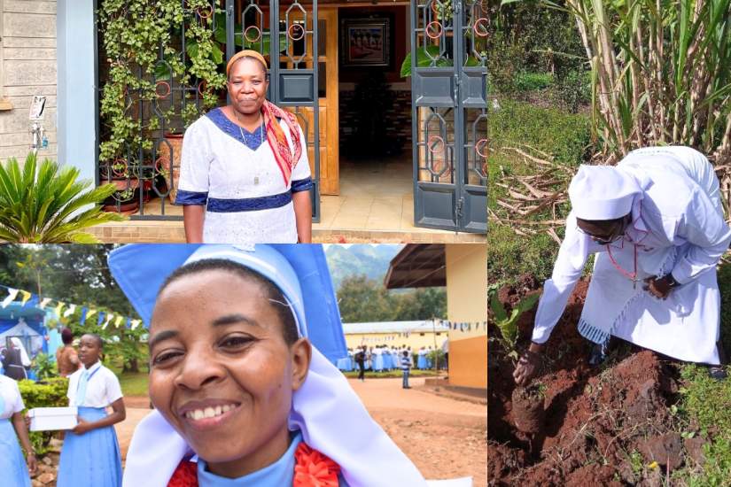 ASEC scholarship recipients, clockwise from the top: Sr. Georgette Sawadogo, DDS, Sr. Christine Amaa, SHS, and Sr. Constantine Gema, FSMC, at graduation.