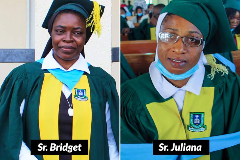 Receiving Head of Department Awards for the Best Graduating Student: Sr. Bridget in Public Administration and Sr. Juliana in  Art and Social Science Education.