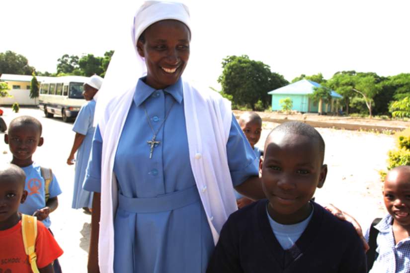 Sr. Benedicta, ASEC-SLDI alumnae, showcases a successful project at a school benefitting Muslim children in Bagamoyo, Tanzania