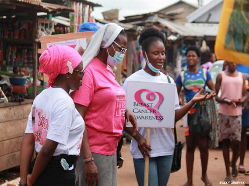 Sr. Grace spends time promoting breast cancer awareness throughout the community.