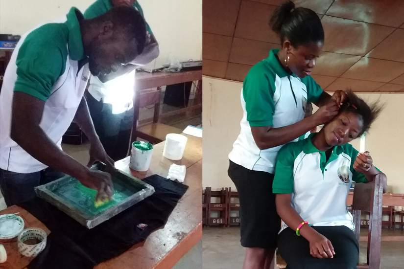 Because they are not in school, many students can be found helping out at the Bamenda Main Market alongside the hairdressers. Other students are working with the booming trade industry.