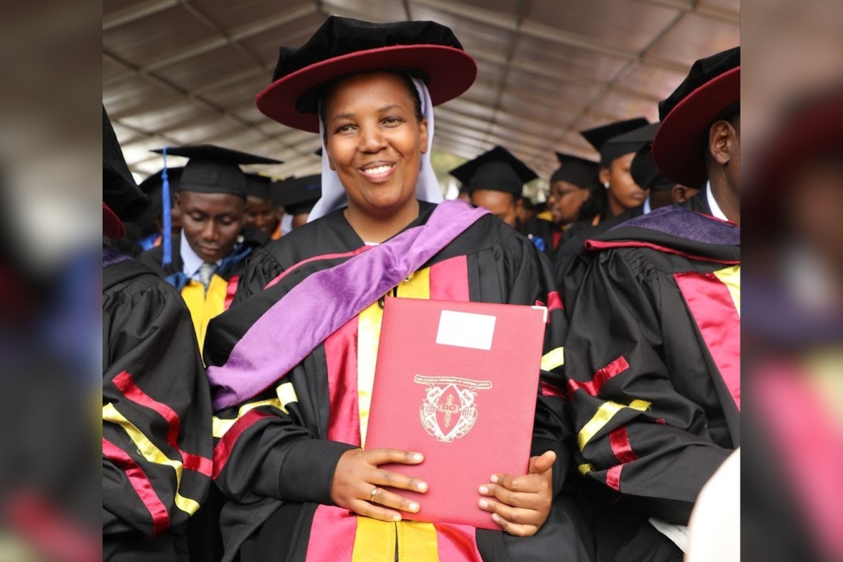 Sr. Esther Wambui Gitee, ASN attends her graduation after earning a Doctorate of Philosophy in Business Administration (Finance).