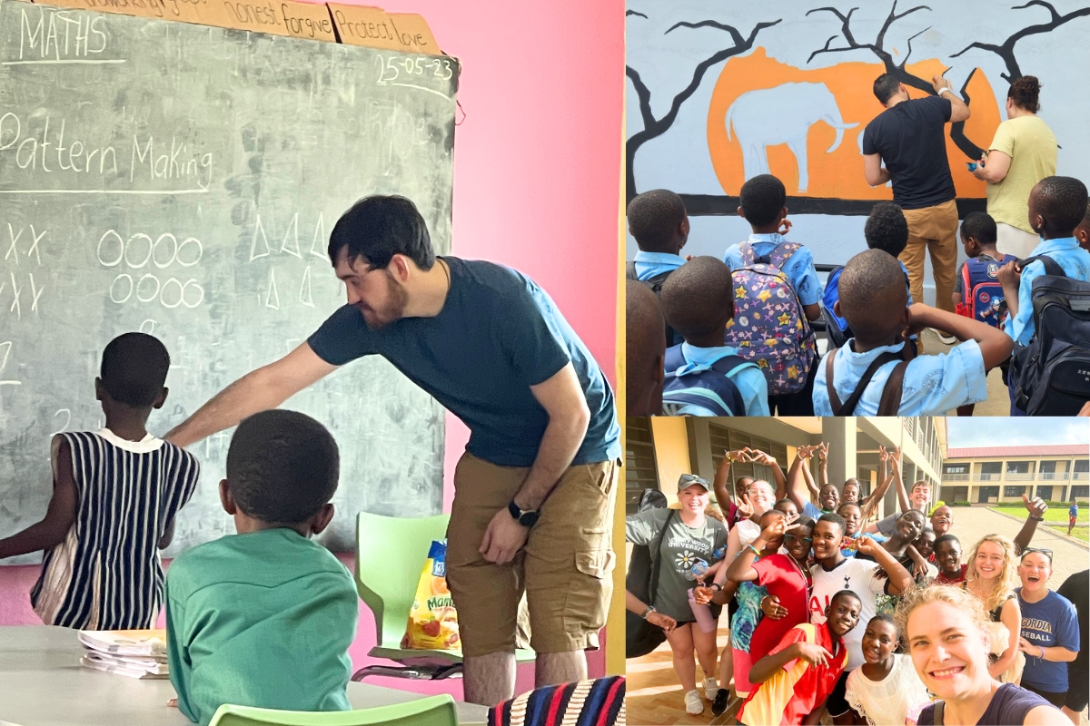 2023 Service Learning participants at service sites in Ghana.