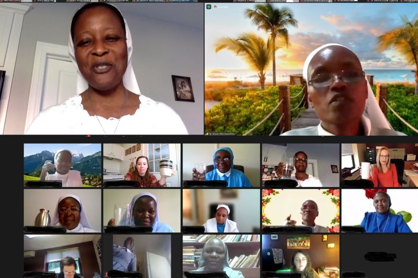 ASEC Staff and Sisters representing several African countries and the U.S. gave a virtual toast to celebrate Sr. Joyce Rita and Sr. Clare as they depart the organization.