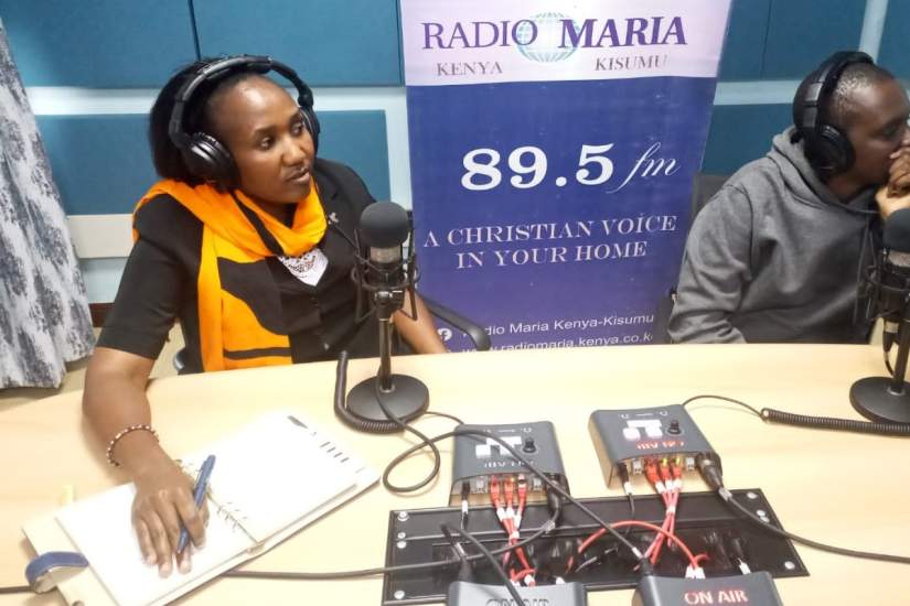 Sr. Jackline runs a radio station human trafficking awareness campaign.