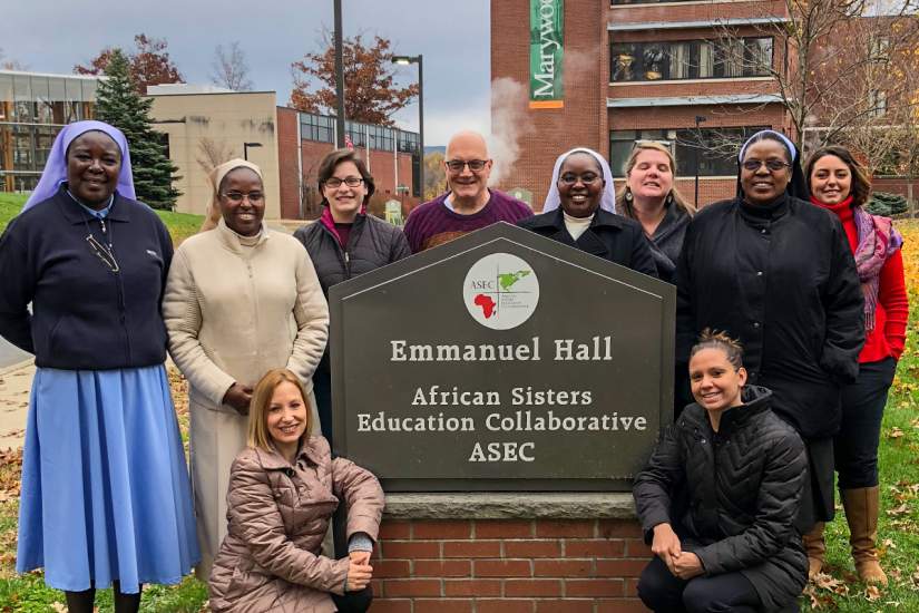 As part of the ASEC/CARA Visiting Scholar program, Sr. Joan was selected for a 6-month research fellowship in the United States. Here, she is pictured (2nd from right) with ASEC staff at our USA Headquarters on Marywood University's campus in Scranton, PA.