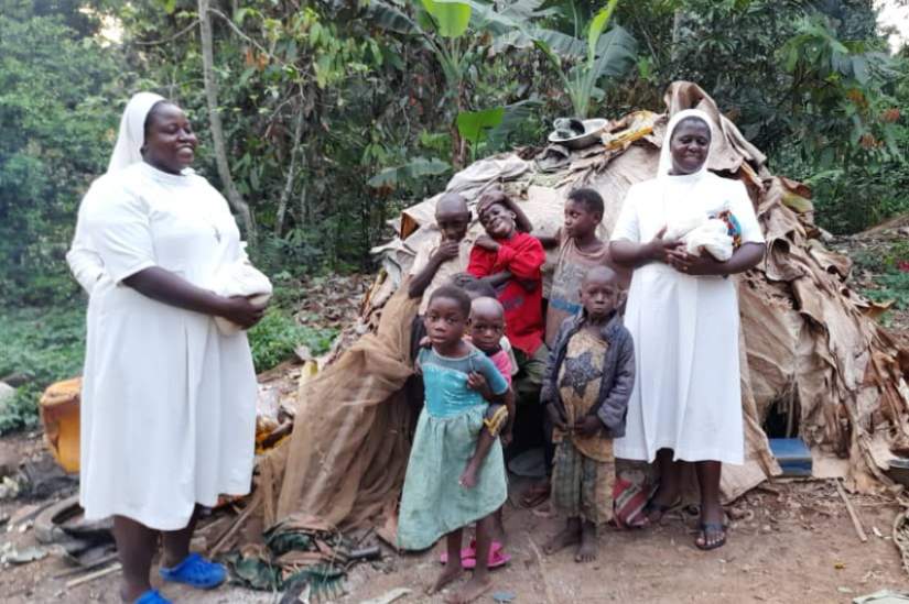 After their Lenten Observance, Sr. Blessing and her Sisters visited the Pygmies and shared gifts with them.