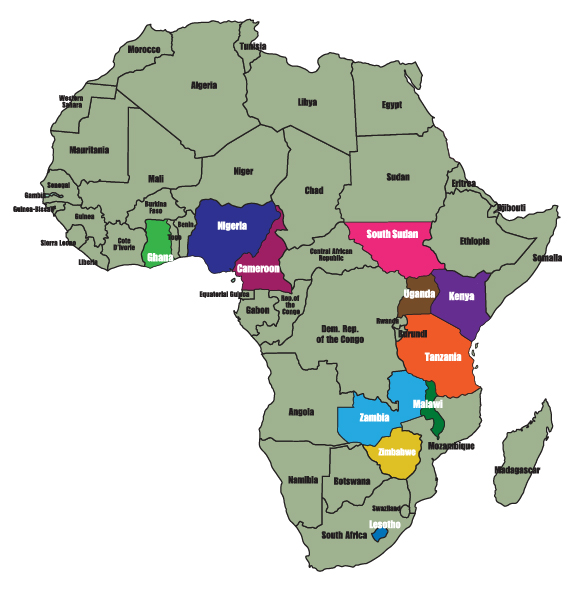 Africa Map highlighting countries were we work