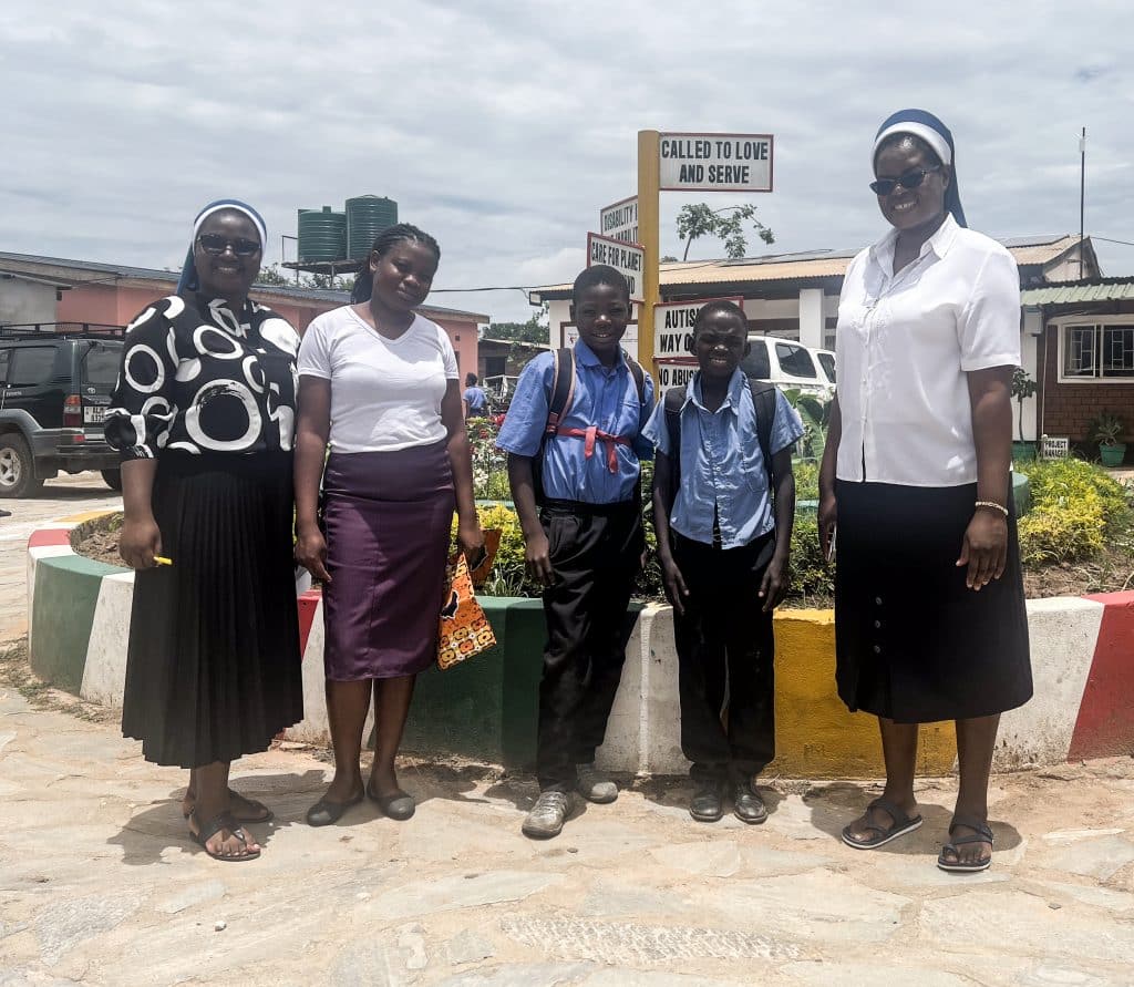 Sr. Felistus (Left) and Sr. Lucky (Right) with students at the Bauleni Special Needs Project.